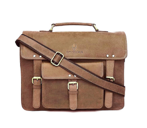 Sac à bandoulière classique en cuir véritable avec fermeture éclair, unisexe, grande capacité, usage quotidien, marron - Product Image 1