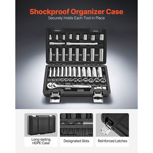 Set di chiavi a bussola da 44 pezzi con attacco da 3/8 di pollice, metrico e SAE, profonde e basse, kit di attrezzi per meccanici con accessori per riparazioni domestiche - Product Image 5