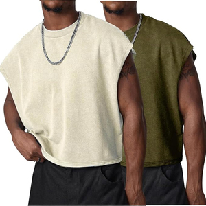 Vintage Snow Wash Breathable Embroidery Casual Knitted Tank <b>Top</b> Private Label Heavyweight 100% Cotton Muscle Tee Retro <b>Aesthetic</b> - Product Image 3