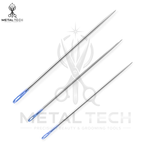 Aiguilles à extensions de cheveux en acier inoxydable à œil bleu, nouveau design, aiguilles à tisser droites à grand œil de précision, ensemble professionnel - Product Image 2