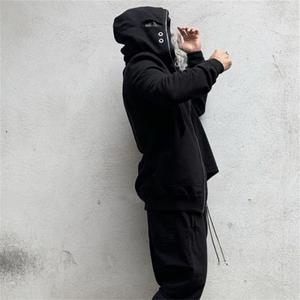Sudadera con Capucha Negra Extra Grande para Hombre, Diseño con Cremallera, Tejido de Algodón y Poliéster, Estampado Regular, Resistente al Viento, para Otoño - Product Image 5