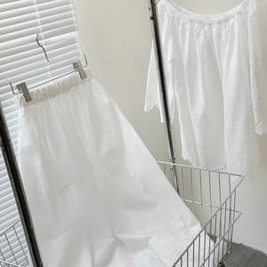 Minimalist White <b>A</b>-<b>Line</b> Lace <b>Skirt</b> with Embroidery High Waist <b>Knee</b>-<b>Length</b> 100% Cotton for Casual Everyday Look - Product Image 5
