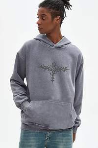 Sweat à capuche unisexe Y2K de qualité supérieure, style international, délavé, avec motif gothique tête de mort et ailes, coupe oversize décontractée, style grunge, à enfiler - Product Image 3