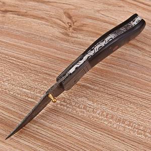 Cuchillo EDC de caza UA Supplies de grado industrial, hecho a mano, de acero de Damasco, con mango de Micarta negra, deslizable, con cierre de clip y punta de cuchillo. - Product Image 2