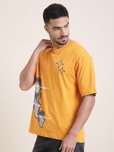 Camiseta de Algodón para Hombre, 180 GSM, Estampado Gráfico de Estrellas, Cuello Redondo, Amarillo, Estilo Urbano, Talla Grande, Fabricante de Ropa - Product Image 3
