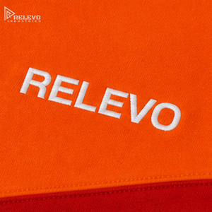 OEM Custom Logo Red Orange Colour Block Full <b>Zip</b> Hoodie, Men Contrast Chevron Chest & Sleeve Panel Fleece Zipper Hoodie - Product Image 4