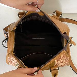 Vintage Style Hand Tooled Cowhide Leather Large Speedy <b>Bag</b> Hair-on Hide Heart Duffel Cowgirl Fashionable Travel <b>Bag</b> for Women's - Product Image 6