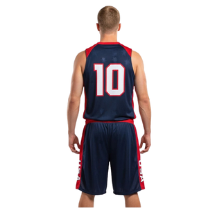 Ensemble d'uniformes de basket-ball personnalisés pour hommes, maillot sans manches à col en V, shorts, panneaux latéraux contrastés, impression du nom et du numéro de l'équipe, kit de ligue - Product Image 2