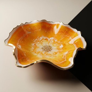 Bol de service en résine fait main, style indien tendance, peint à la main en forme de fleur, ensemble de vaisselle écologique décorative pour salade - Product Image 2