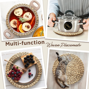 Set de table rond en jacinthe d'eau tressée à la main, écologique, avec motif floral, épaisseur personnalisable, design naturel - Product Image 5