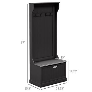 Appendiabiti da ingresso 3-in-1 nero con panca contenitore, appendiabiti con 4 ganci e scarpiera per casa o hotel - Product Image 3