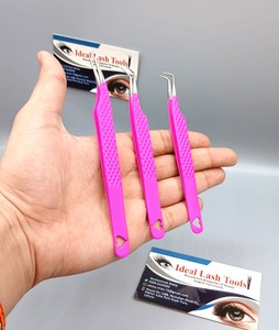 Pinzas de Acero Inoxidable Antimagnéticas para Extensión de Pestañas, Diseño de Corazón Rosa, Puntas de Fibra, 10 mm de Longitud, Herramientas de Belleza - Product Image 5