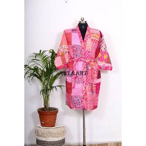 Chaqueta Kimono de Seda Pura Vintage para Mujer, Estilo Bohemio, Talla Única Ajustable, Kimono de Longitud Media, Kimonos de Seda Kantha para Mujer - Product Image 1