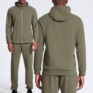Ensemble de survêtement polaire chaud d'hiver pour homme, 100 % coton, avec sweat à capuche zippé, ensemble deux pièces uni pour le sport - Product Image 4
