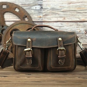Vintage Brown Leather <b>Camera</b> <b>Bag</b> <b>Crossbody</b> Messenger Case For DSLR Mirrorless Photography Satchel With Pockets Adjustable Strap - Product Image 1