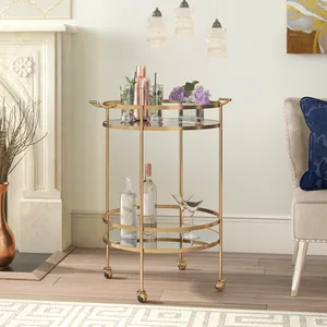 Chariot de service rond en céramique artisanale haut de gamme, doré, moderne, de luxe, lourd, avec couvercle plaqué, pour hôtels, sûr à utiliser - Product Image 1