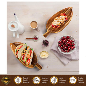 Plateaux de service en bois d'acacia de haute qualité, design nouveau, conformes aux normes alimentaires, en forme de feuille, petit plateau à fromage/plateau de service - Product Image 3