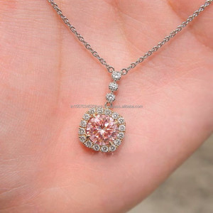 Lab Grown Pink Round Diamond Pendant White Gold with Side Stone Accents Classic Minimal Necklace Perfect Gift Wife <b>Girlfriend</b> - Product Image 4