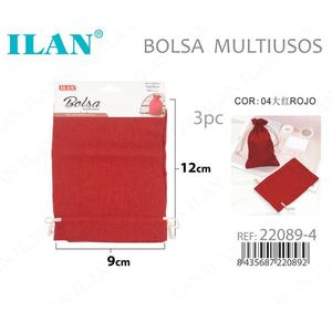 Borsa in tessuto multiuso Ilan 9x12 cm 3 pezzi colore rosso per riporre oggetti - Product Image 3