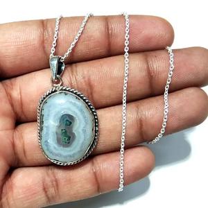 Collier pendentif en quartz solaire naturel, acier inoxydable, fait main, pierre précieuse de quartz solaire, druse, géode, style bohème, forme goutte d'eau - Product Image 2