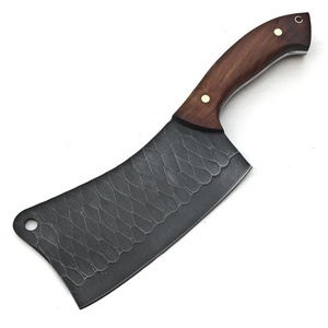 Custom Handmade Ambidextrous Modern Cleaver <b>Knife</b> with Carbon Steel Blade Wooden Handle Leather Sheath - Product Image 6