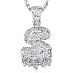 Collier pour homme en argent sterling 925 avec pendentif initial Moissanite Bling Hip Hop, micro-pavé de diamants VVS effet goutte de glace - Product Image 1