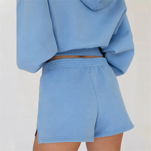 Ensemble de survêtement unisexe vintage brodé en polaire bleu poudré deux pièces pour l'hiver, avec sweat-shirt et pantalon de jogging, vente en gros - Product Image 3