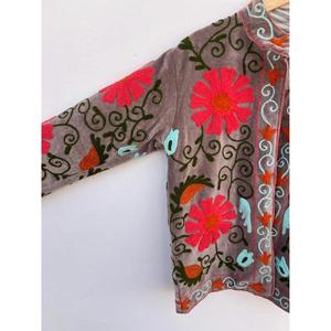 Chaqueta Reversible Boho Suzani de Otoño, Terciopelo de Algodón, Bordada, Kimono, Abrigo Artesanal, Ropa Exterior Colorida para Festivales, Floral - Product Image 4