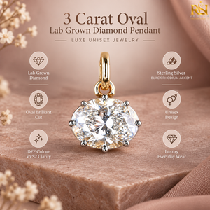 Pendentif en diamant ovale de 3 carats cultivé en laboratoire, couleur VVS2 DEF, luxe unisexe, accent en rhodium noir, pendentif en argent sterling - Product Image 5