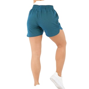 Pantalones cortos de gimnasio de cintura alta para mujer con tela de malla de algodón al por mayor ropa deportiva Logo bolsillo decoraciones para correr Yoga entrenamiento - Product Image 2