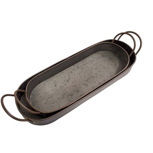 Handicrafts Oval Galvanized Metal Serving <b>Tray</b> With Handles Galvanized Steel Farmhouse Decorative <b>Tray</b> For Home <b>Kitchen</b> - Product Image 3