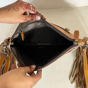 New Personalized 2026 Hand Tooled Leather Fringe Crossbody <b>Bag</b> for Women's Large Capacity Cowhide Zipper Shoulder Handbag Purses - Product Image 6