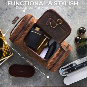 Genuine Leather Toiletry Bag <b>Mens</b> Dopp <b>Kit</b> <b>Shaving</b> Wash Bag Travel Grooming <b>Kit</b> Organizer Wholesale High Qual TYG-0132 - Product Image 3