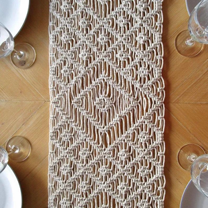 Modern Stylish Luxury 14 X 78 inches White Macrame Cotton Handmade Table <b>Runners</b> Boho Style Knotted Design <b>Runner</b> for Home Decor - Product Image 2
