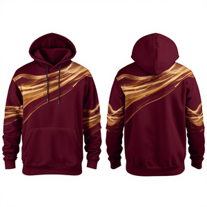 Premium <b>Men's</b> <b>Burgundy</b> Heavyweight Flare Graphic <b>Hoodie</b> Oversized Cotton Fleece Sweatshirt with Luxury Gradient Artwork Design - Product Image 4