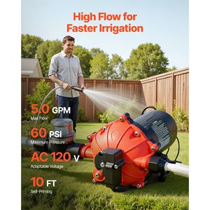 Pompa Elettrica a Diaframma Automatica 110V AC 5 GPM per Trasferimento Acqua, Pressione Massima 60 PSI, Pompa Idraulica a 5 Camere - Product Image 2
