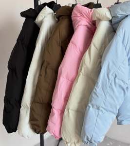 Hooded Puffer Jacket Short Length <b>Thick</b> Quilted <b>Winter</b> <b>Coat</b> With Front Pocket Zipper Closure Unisex Casual Style Solid Color - Product Image 3