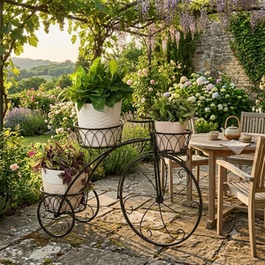 Support de plantes vintage en fer forgé pour vélo, à 3 niveaux et 3 pots, pour intérieur/extérieur, maison et jardin, porte-pot de fleurs décoratif artisanal - Product Image 4