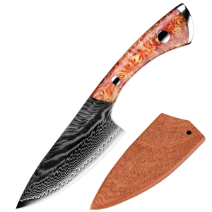 Cuchillo de Cocina Pequeño de Acero de Damasco con Funda de Madera, Cuchillo Portátil para Cortar Frutas y Pescado, Cuchillo de Cocina Afilado - Product Image 4