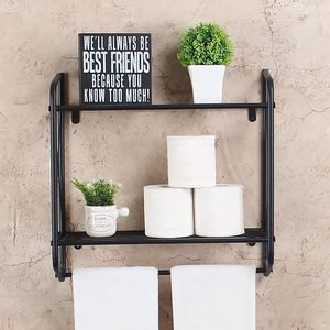 Handmade Black Metal Wall Mounted Bathroom Shelf with Towel Bar 2 Tier Storage Rack <b>Rustic</b> Industrial Organizer for Bathroom Kit - Product Image 3