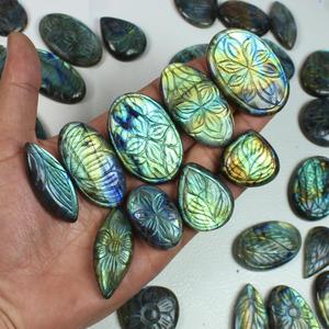 Cabochons en vrac de labradorite naturelle sculptée à motif floral, irisés et chatoyants, cristaux de guérison pour la fabrication de bijoux - Product Image 6
