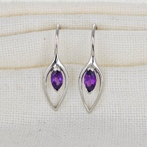 Amethyst Dangle <b>Earrings</b> Sterling <b>Silver</b> Marquise February Birthstone Jewelry For Women - Product Image 5