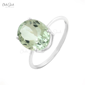 Produit le plus vendu : Bague solitaire en améthyste verte ovale facettée 9x11mm, en argent sterling 925 avec placage poli miroir, bijoux - Product Image 2