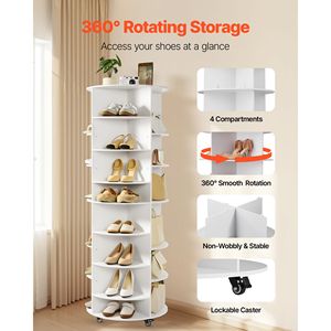 Scarpiera Girevole a 7 Livelli, Espositore Girevole a 360 Gradi con Ruote, Lazy Susan, Ripiani Regolabili in MDF, Semplice - Product Image 2