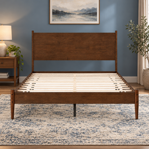 TECHCENTIAL Lit plateforme Queen K2627 avec tête de lit à panneaux plats, design Mid-Century, qualité supérieure, conception démontable - Product Image 1
