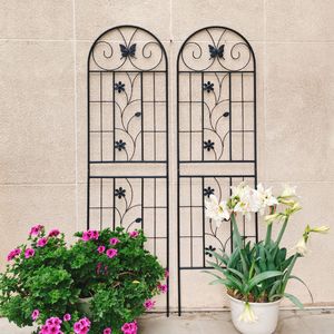 Set di 2 tralicci da giardino in metallo antiruggine neri da 180 cm x 50 cm per piante rampicanti, supporto per fiori da esterno - Product Image 2