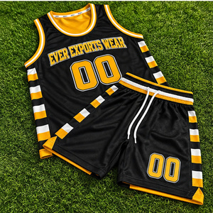Ensemble de maillots de basket-ball en maille noire et jaune personnalisés pour hommes, uniforme sans manches respirant avec nom et numéro de l'équipe - Product Image 1