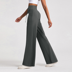 Pantalones anchos holgados de cintura alta con cordón para mujer al por mayor, joggers casuales sueltos con logo personalizado - Product Image 4
