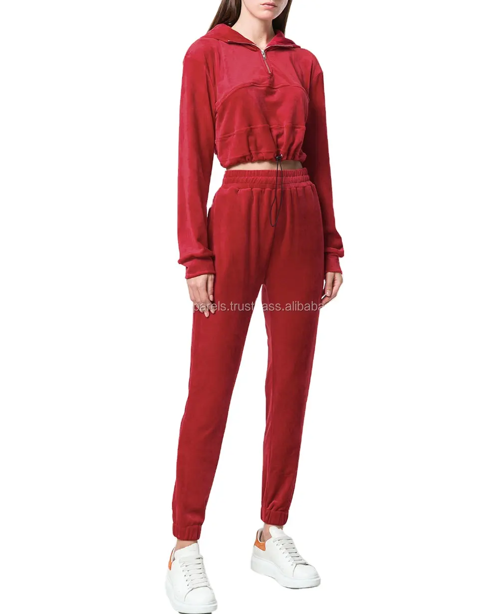 男性と女性のための新しいファッションポリエステルジョギングトラックスーツ、ベロア & コットンフリーストラックスーツの赤い色
