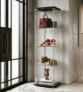 Modern Glass Display Cabinet for Model Car Collection with Lock, Wooden Top & Bottom Iron Tube <b>Showcase</b>, Home Display Cabinet - Product Image 5